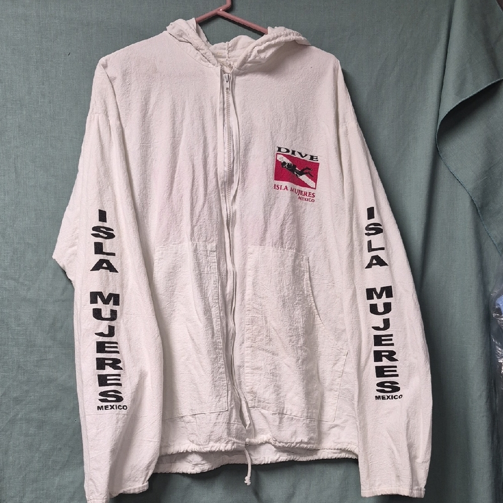 90's Isla Mujeres White Hoodie Sweater XXL